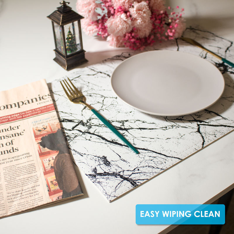 Placemats Marble Leather Table Mats Double Layer Easy Wiping Cleaning Set of 4