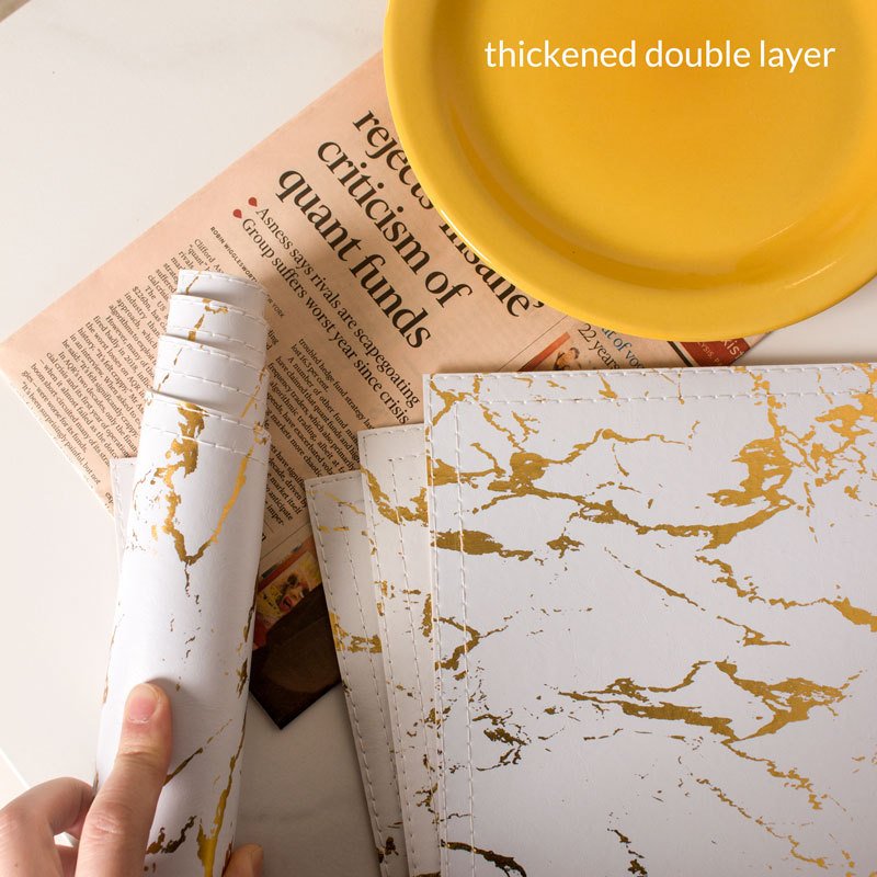 Placemats Marble Leather Table Mats Double Layer Easy Wiping Cleaning Set of 4