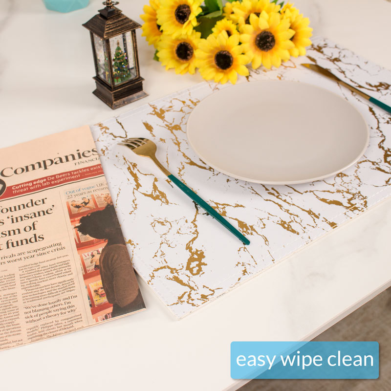 Placemats Marble Leather Table Mats Double Layer Easy Wiping Cleaning Set of 4