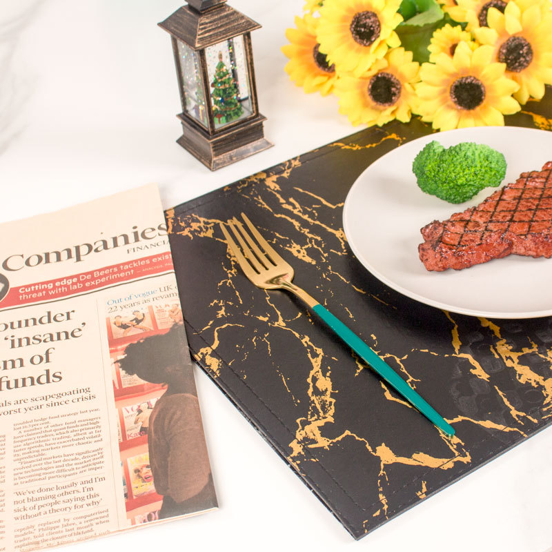 Placemats Marble Leather Table Mats Double Layer Easy Wiping Cleaning Set of 4
