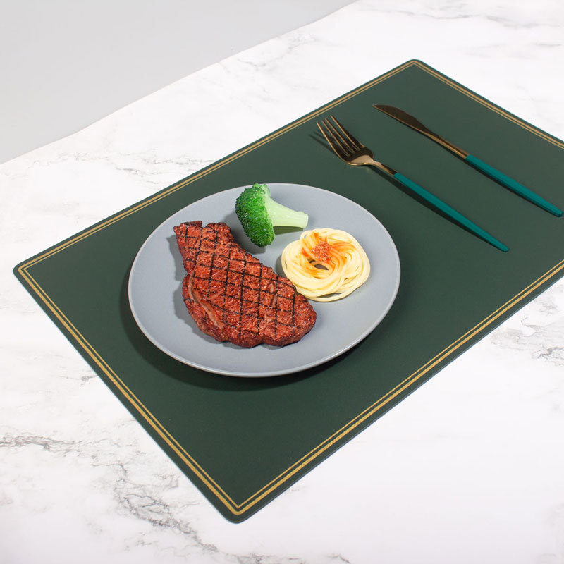 Double-Gilded Border PU Leather Placemats Wiping Cleaning Set of 4