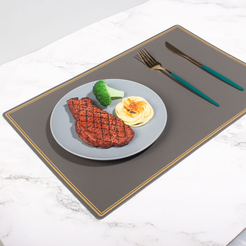 Double-Gilded Border PU Leather Placemats Wiping Cleaning Set of 4