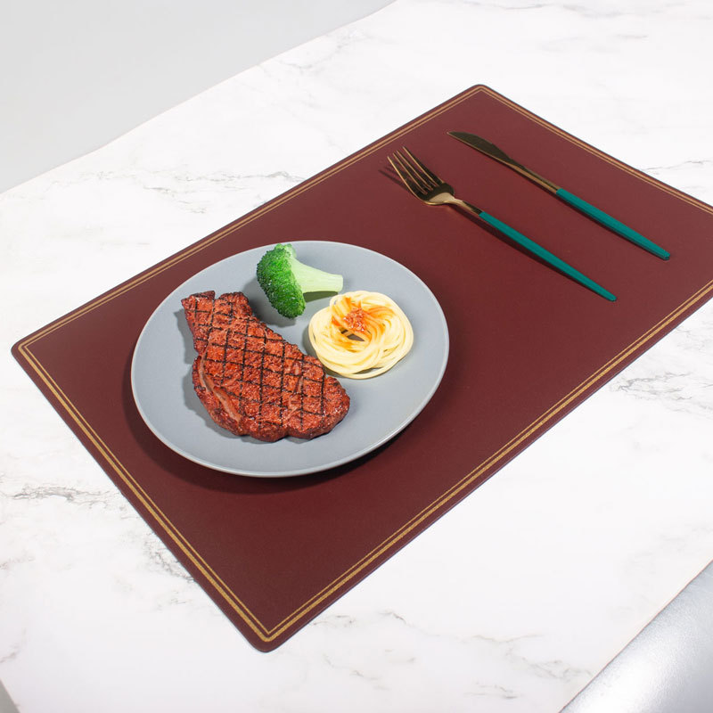 Double-Gilded Border PU Leather Placemats Wiping Cleaning Set of 4