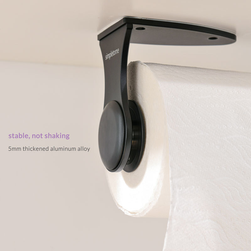 simpletome ONE HAND Simply-Tear Paper Towel Holder Under Cabinet, Wall Mount, Adhesive or Drilling, Stainless Steel + Aluminum Alloy + ABS