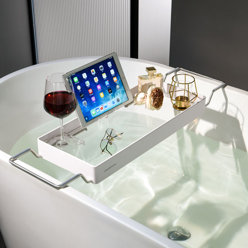 Bathtub Tray Expandable, Floating Clear Acrylic with Aluminum Alloy, Anti-slip - Thumbnail 2