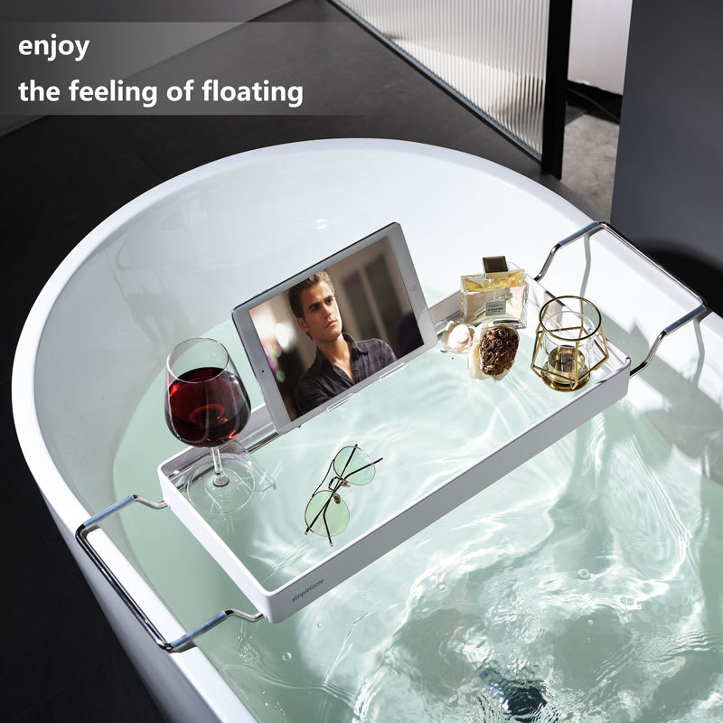 Bathtub Tray Expandable, Floating Clear Acrylic with Aluminum Alloy, Anti-slip