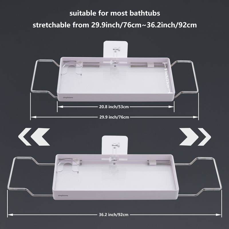 Bathtub Tray Expandable, Floating Clear Acrylic with Aluminum Alloy, Anti-slip