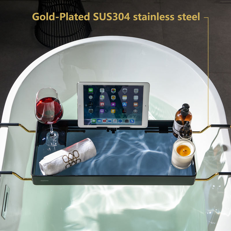 Bathtub Tray Expandable, Floating Clear Acrylic with Aluminum Alloy, Anti-slip