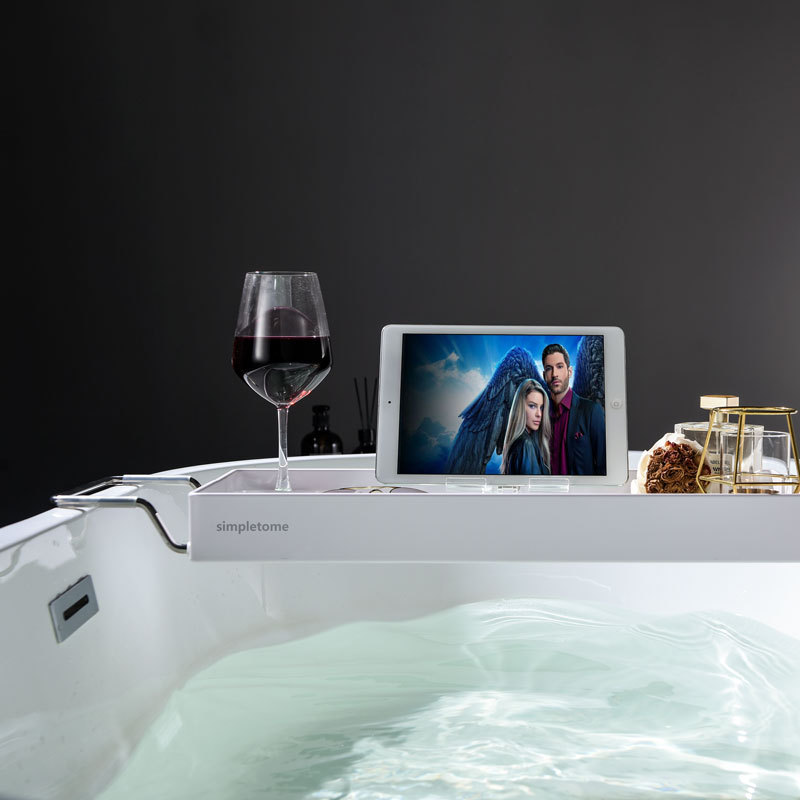 Bathtub Tray Expandable, Floating Clear Acrylic with Aluminum Alloy, Anti-slip
