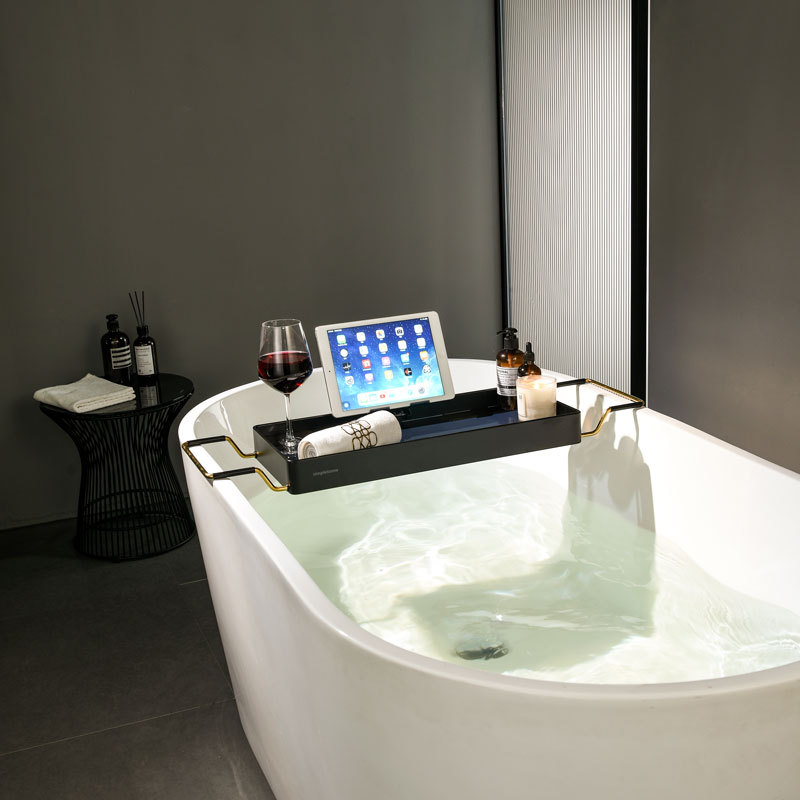 Bathtub Tray Expandable, Floating Clear Acrylic with Aluminum Alloy, Anti-slip