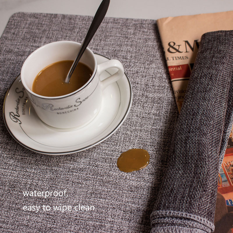 Placemats Imitation Cotton Linen Leather Anti-Slip Double Layer Easy Wiping Cleaning Set of 4