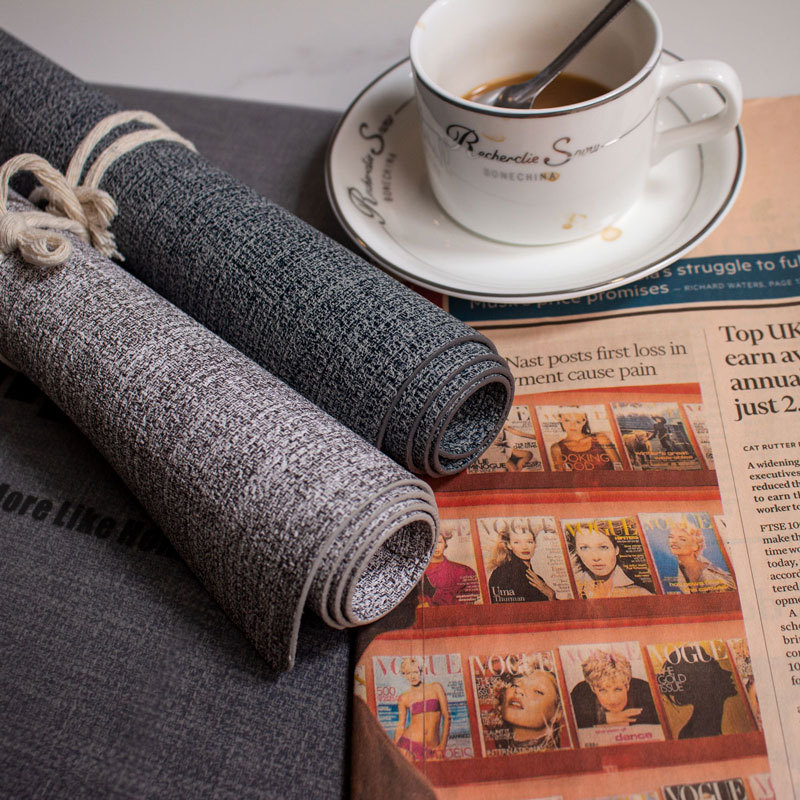 Placemats Imitation Cotton Linen Leather Anti-Slip Double Layer Easy Wiping Cleaning Set of 4