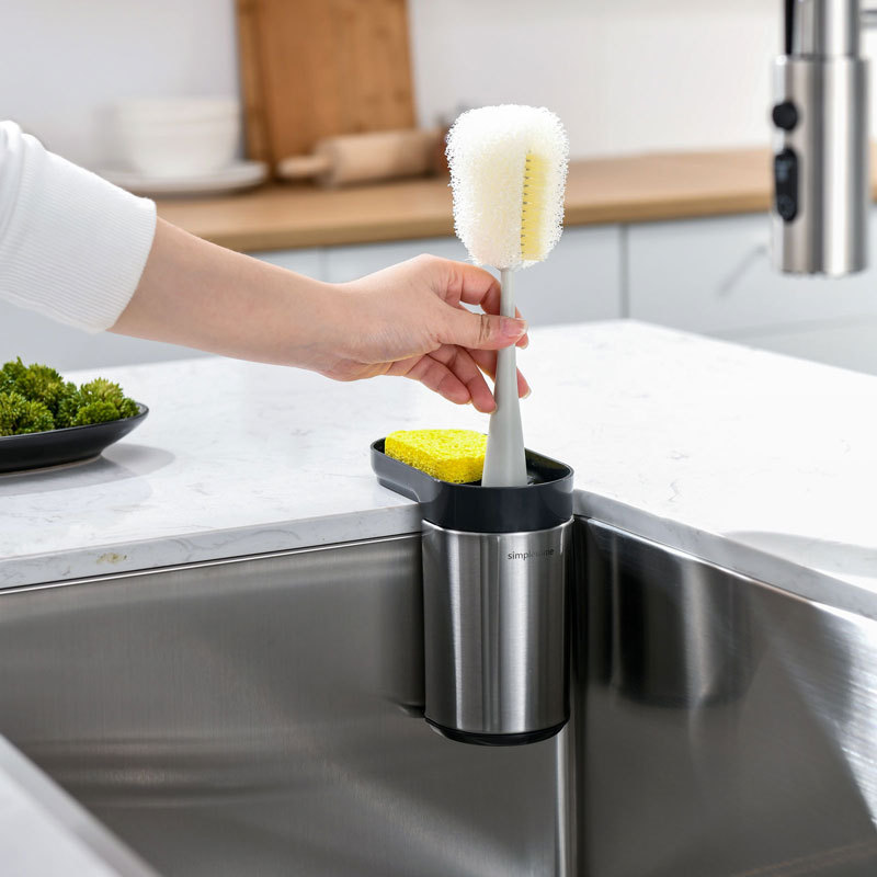 Sink Sponge Holder With Dish Brush Organizer, Suction Cups or Countertop