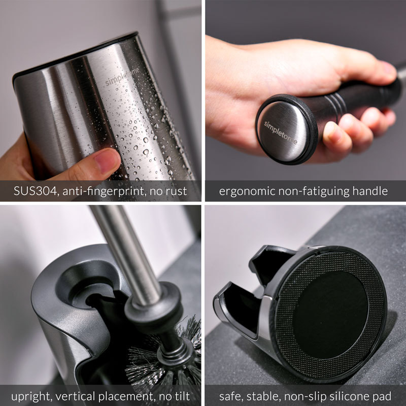 Toilet Brush with Quick Dry Holder, More Efficient Bristles, Stainless Steel+ABS