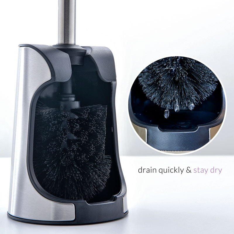 Toilet Brush with Quick Dry Holder, More Efficient Bristles, Stainless Steel+ABS