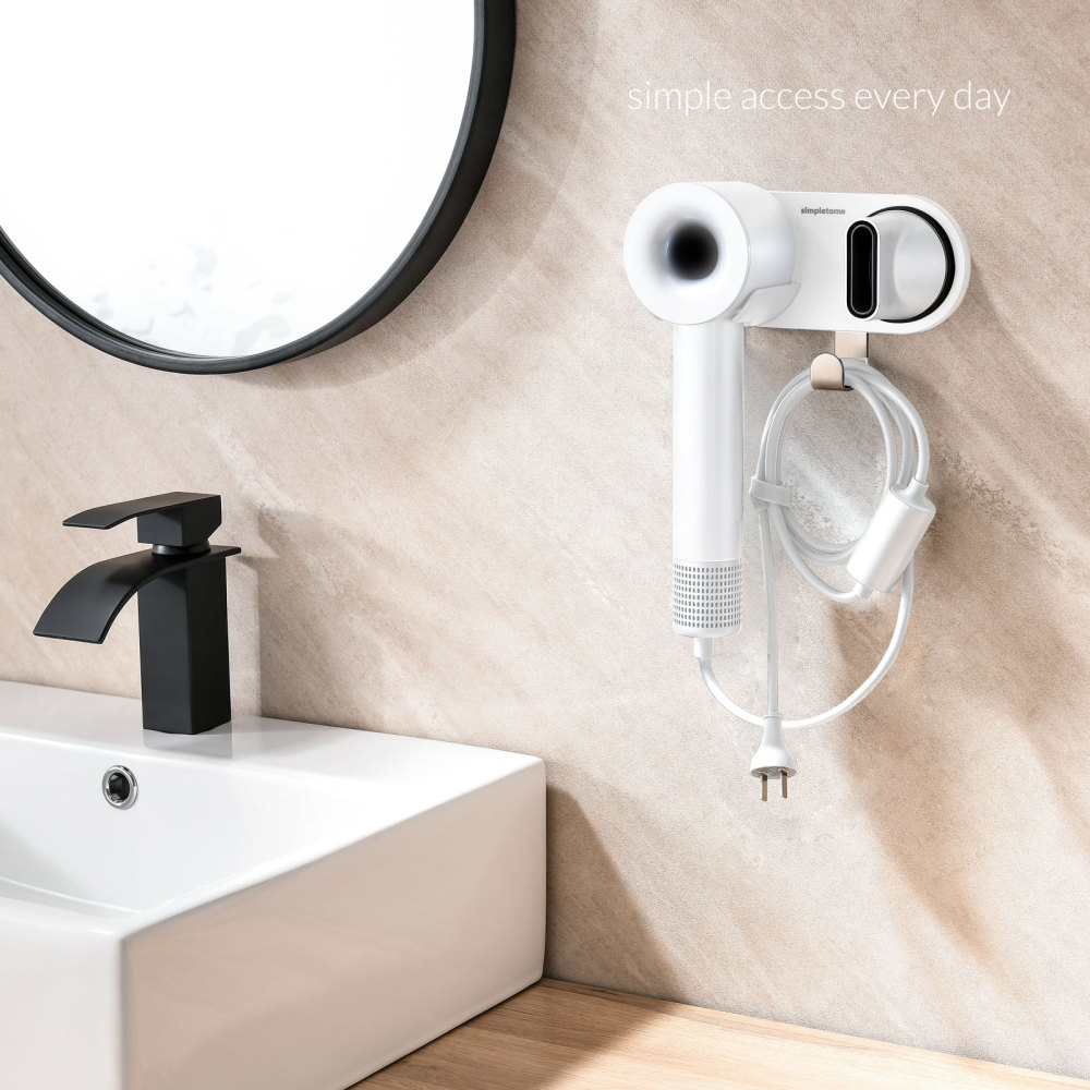Universal Hair Dryer Holder Wall Mount for All Magnetic High Speed Blow Dryer with Plug Cord Organizer Hook