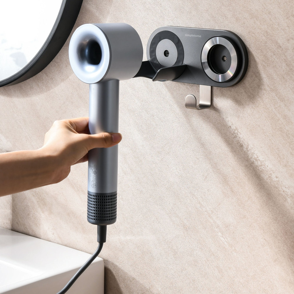 Universal Hair Dryer Holder Wall Mount for All Magnetic High Speed Blow Dryer with Plug Cord Organizer Hook