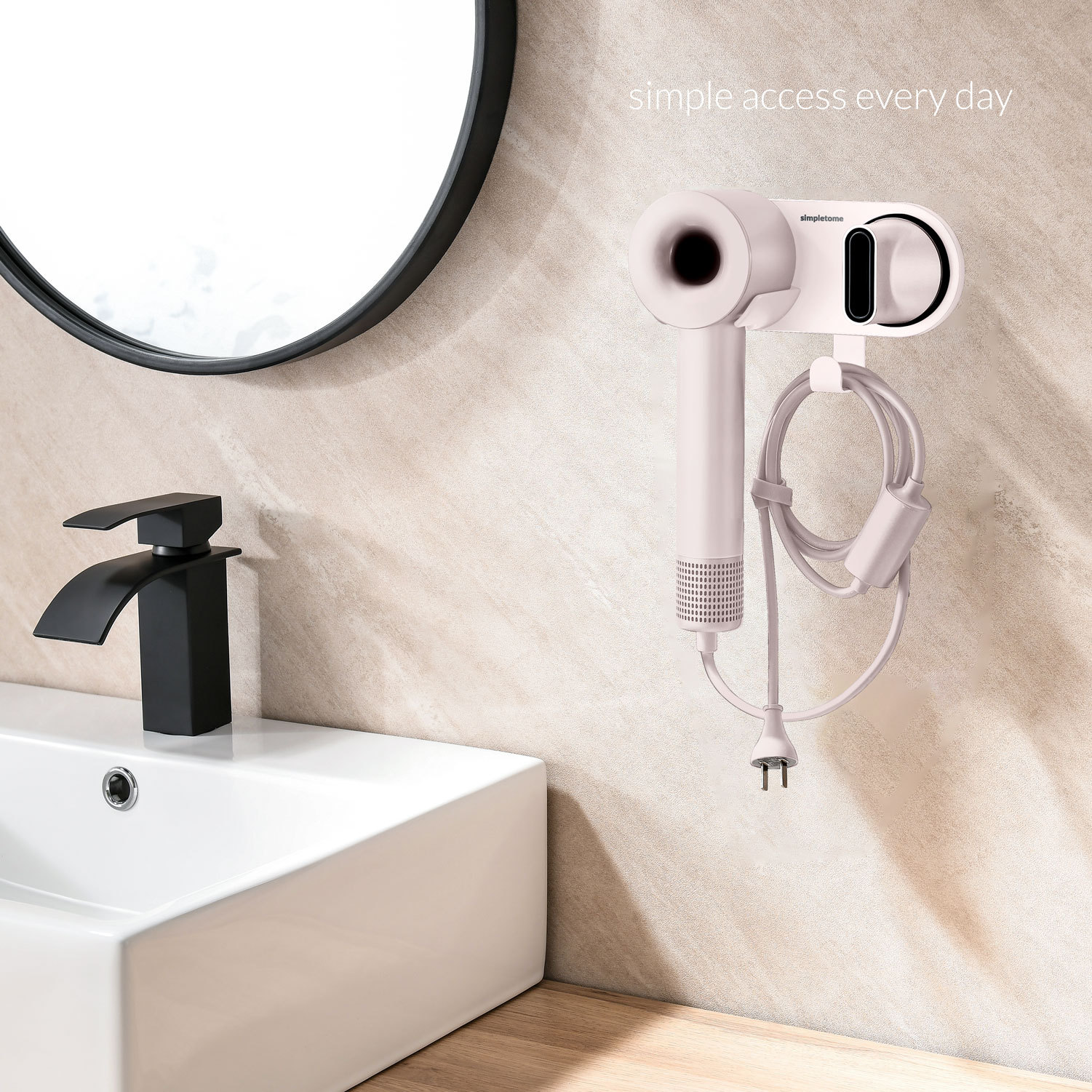Universal Hair Dryer Holder Wall Mount for All Magnetic High Speed Blow Dryer with Plug Cord Organizer Hook