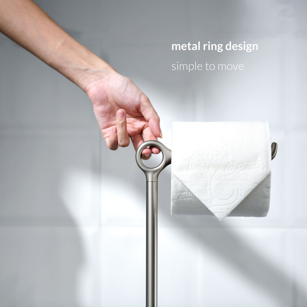 Toilet Paper Holder Free Standing, Stable Weighted Base, Modern Simple Streamlined Design