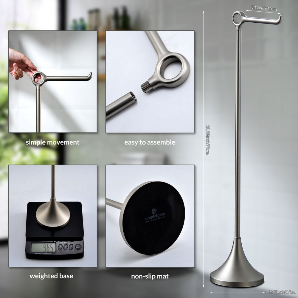 Toilet Paper Holder Free Standing, Stable Weighted Base, Modern Simple Streamlined Design