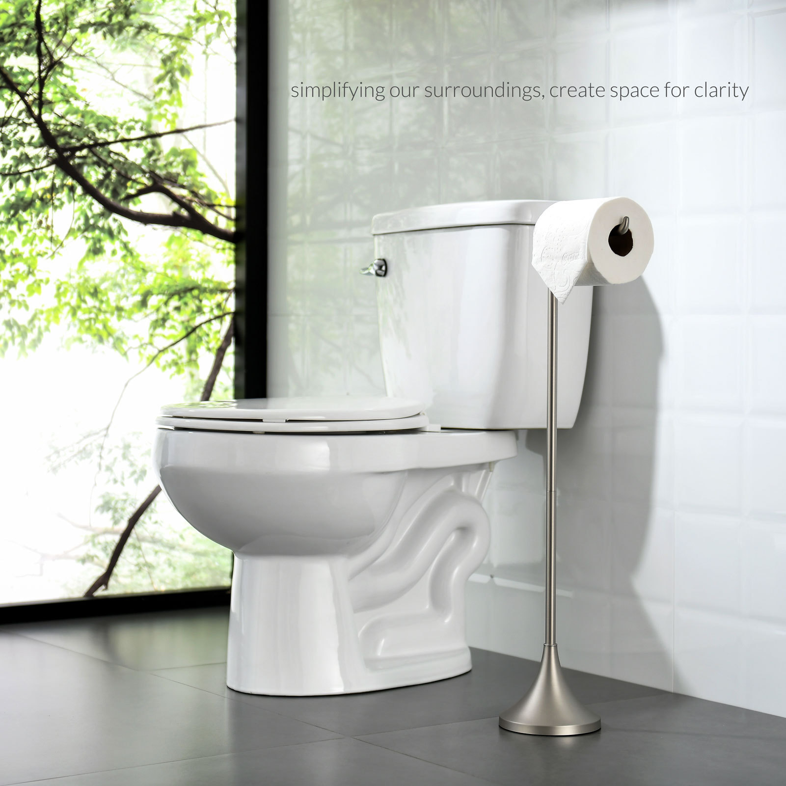 Toilet Paper Holder Free Standing, Stable Weighted Base, Modern Simple Streamlined Design