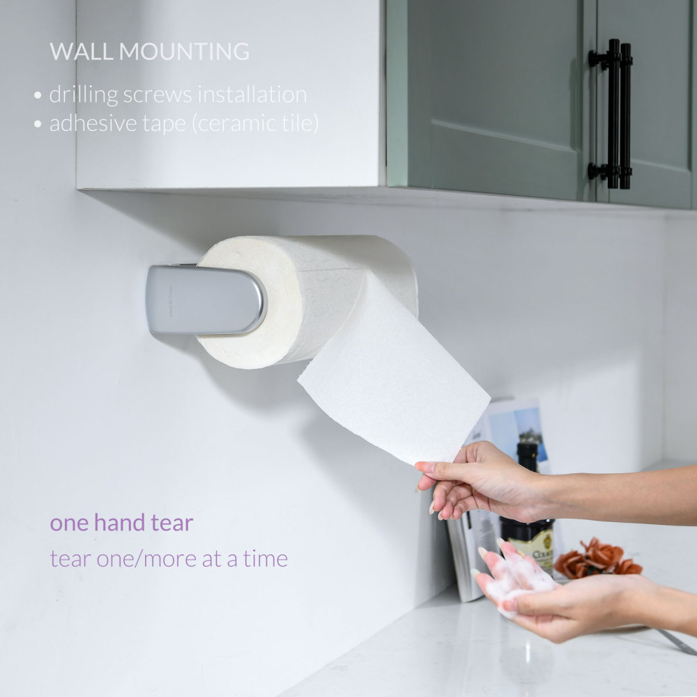 Paper Towel Holder, ONE HAND TEAR, Adaptive Tension Arm 24-28cm