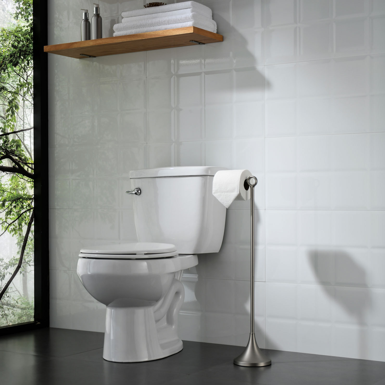 Toilet Paper Holder Free Standing, Stable Weighted Base, Modern Simple Streamlined Design