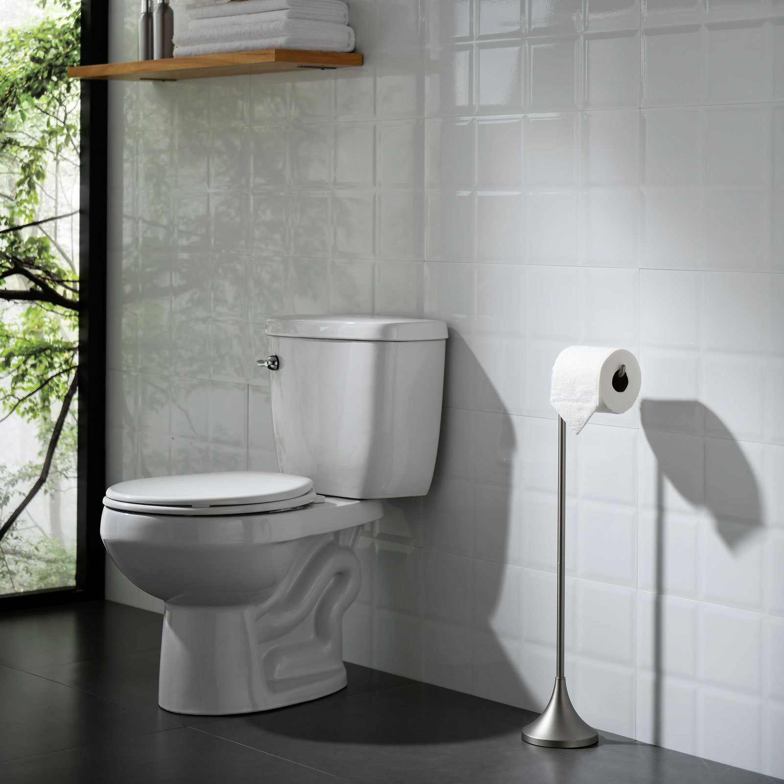 Toilet Paper Holder Free Standing, Stable Weighted Base, Modern Simple Streamlined Design