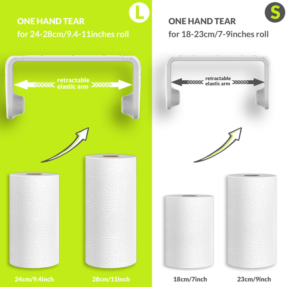 Paper Towel Holder, ONE HAND TEAR, Adaptive Tension Arm 24-28cm