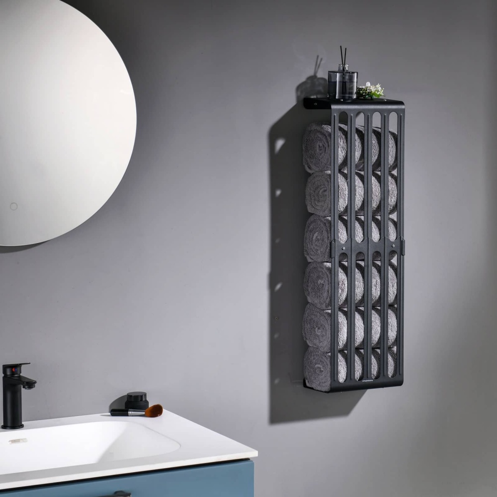 Towel Storage Rack Adjustable Height Wall Mount Bathroom Shelf