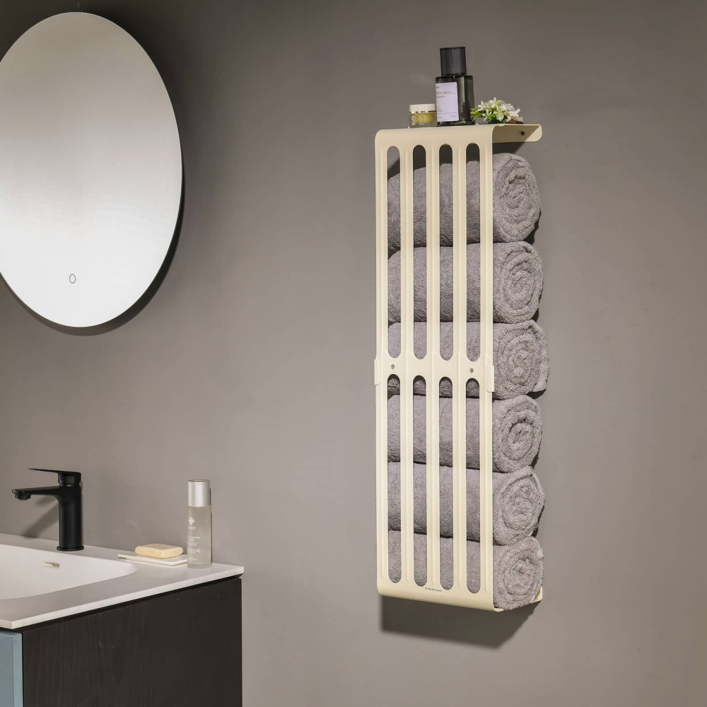 Towel Storage Rack Adjustable Height Wall Mount Bathroom Shelf