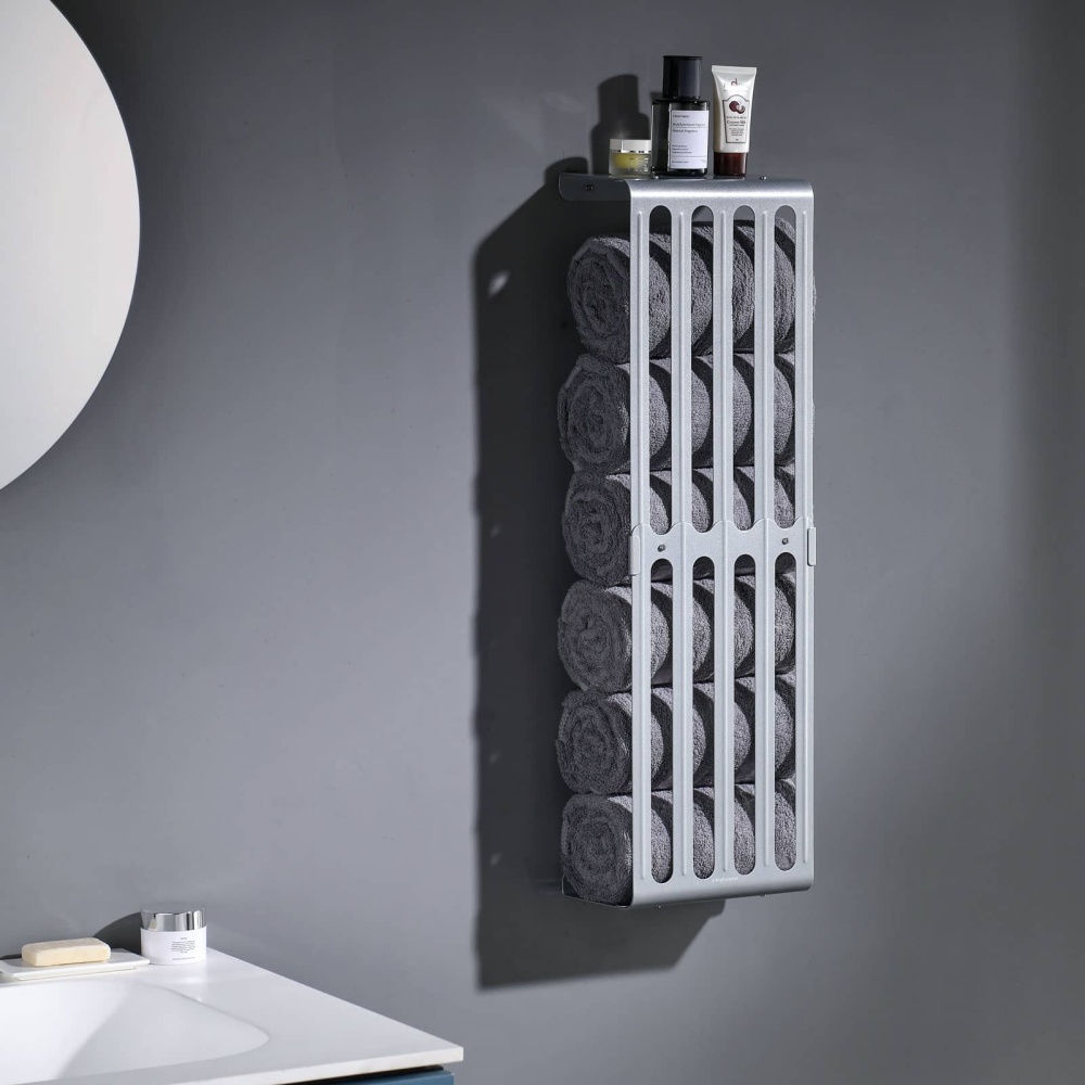 Towel Storage Rack Adjustable Height Wall Mount Bathroom Shelf