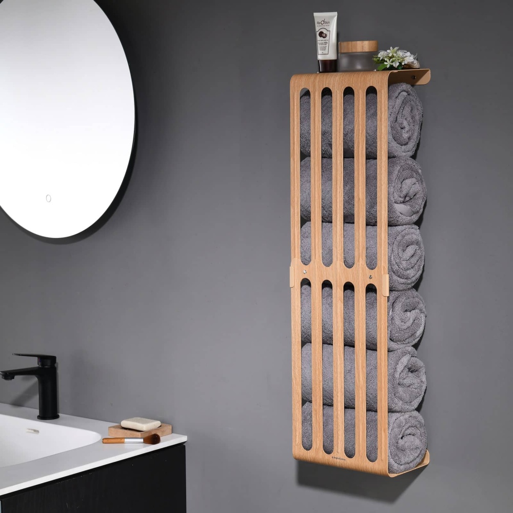 Towel Storage Rack Adjustable Height Wall Mount Bathroom Shelf
