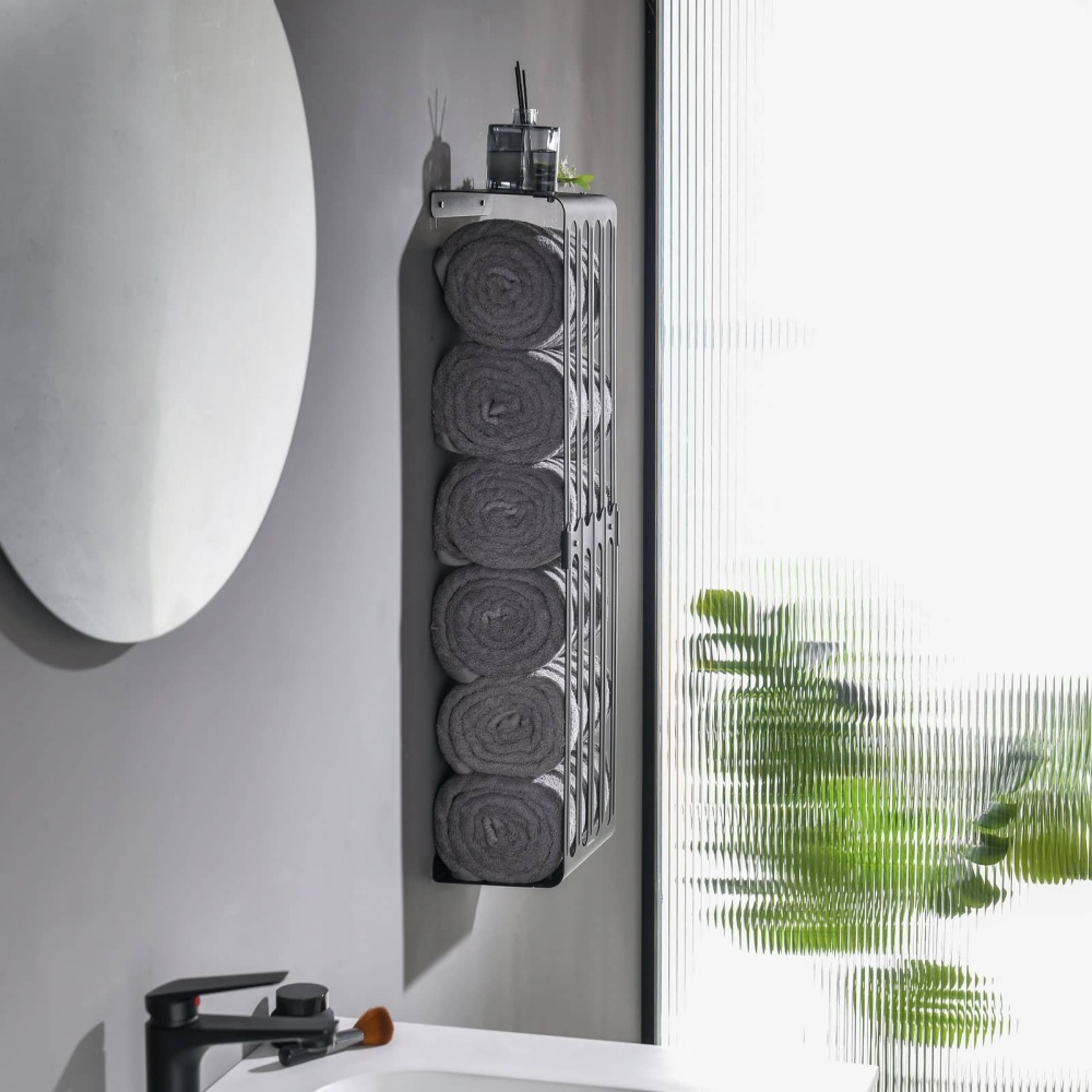 Towel Storage Rack Adjustable Height Wall Mount Bathroom Shelf