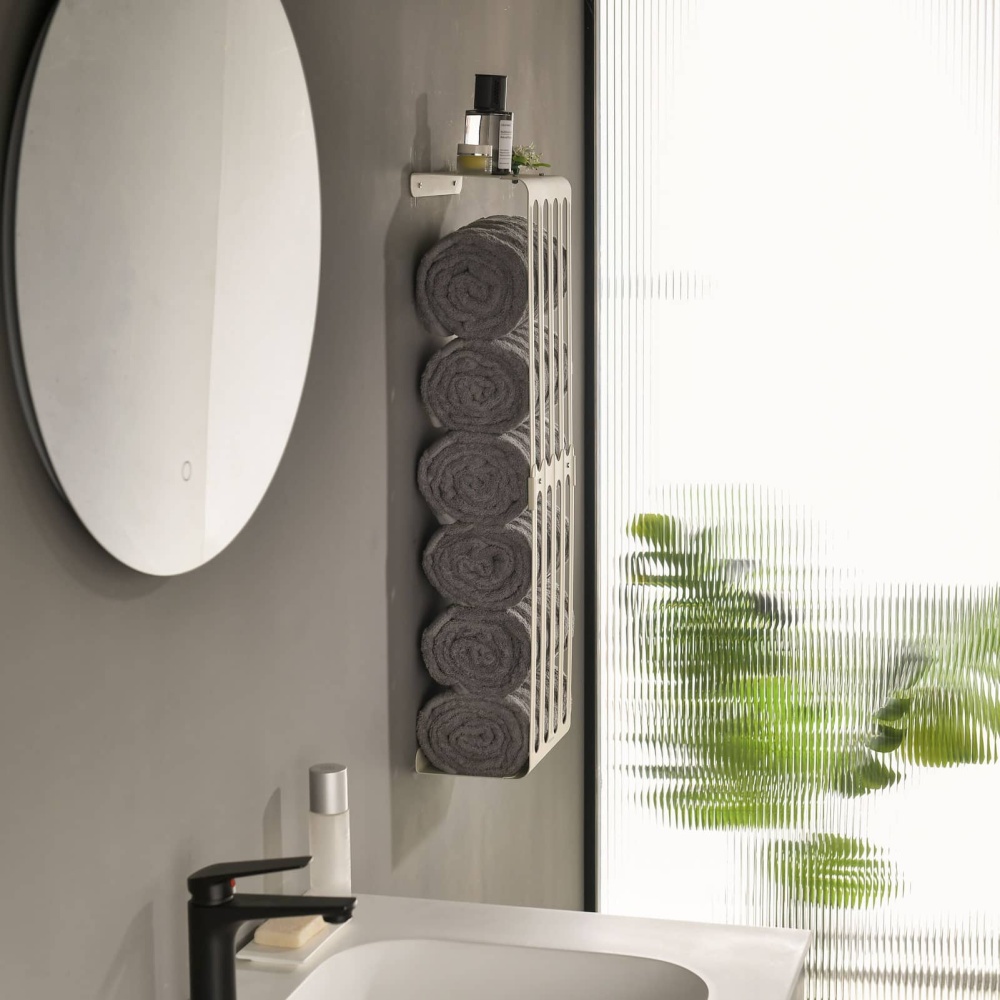 Towel Storage Rack Adjustable Height Wall Mount Bathroom Shelf