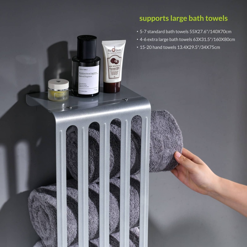 Towel Storage Rack Adjustable Height Wall Mount Bathroom Shelf