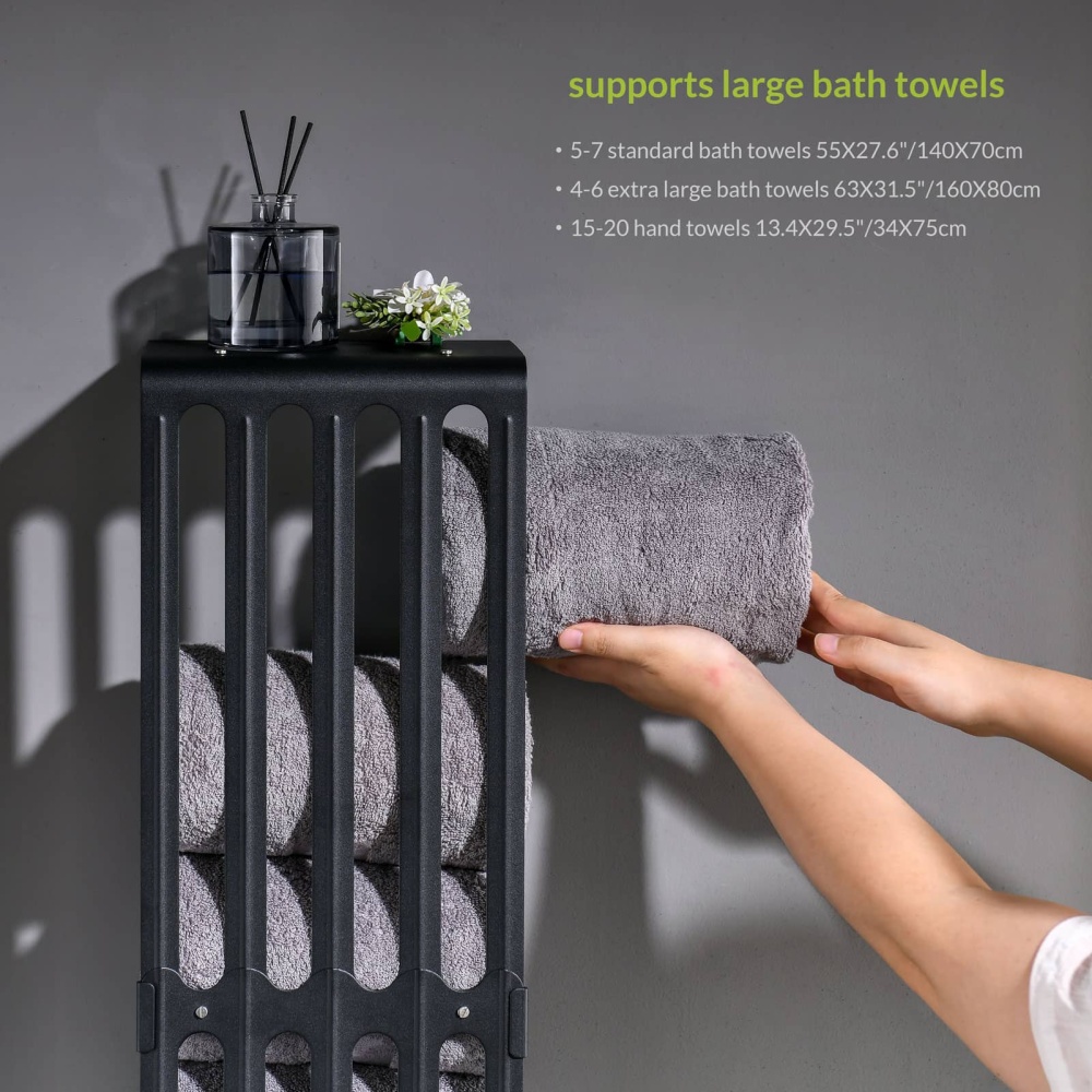 Towel Storage Rack Adjustable Height Wall Mount Bathroom Shelf