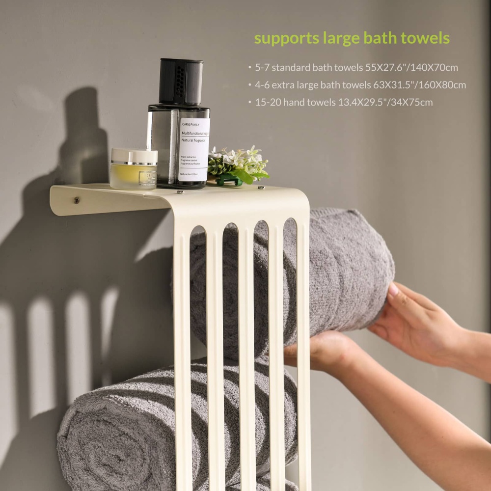 Towel Storage Rack Adjustable Height Wall Mount Bathroom Shelf