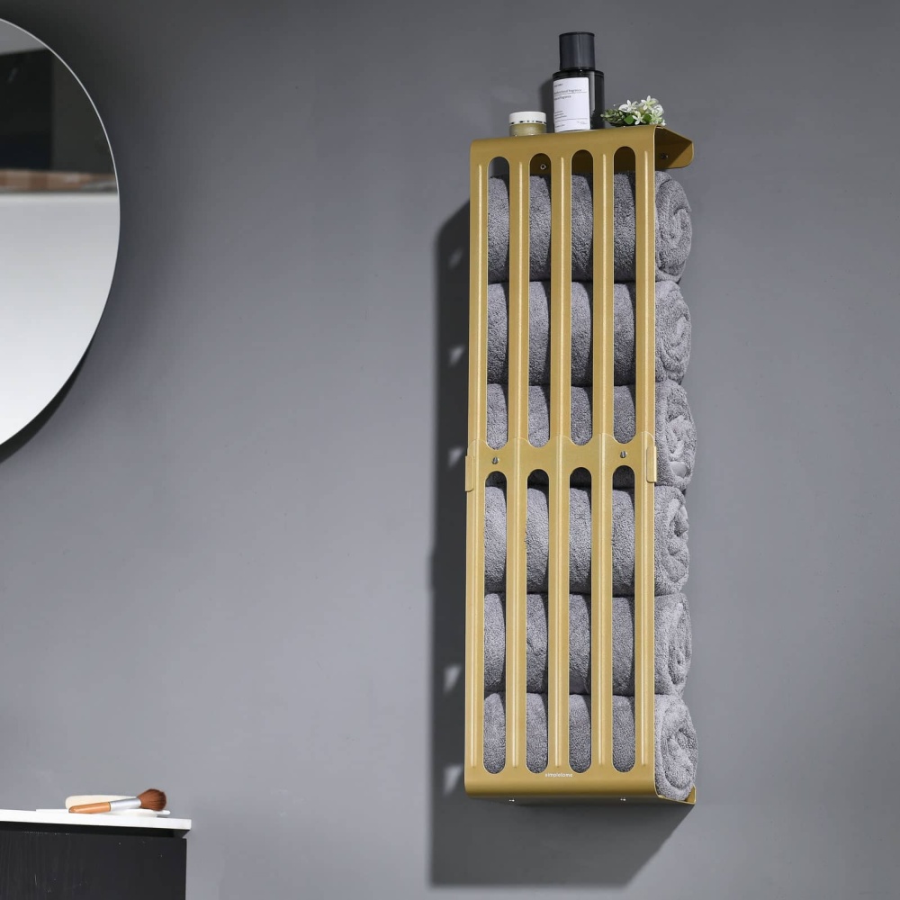 Towel Storage Rack Adjustable Height Wall Mount Bathroom Shelf