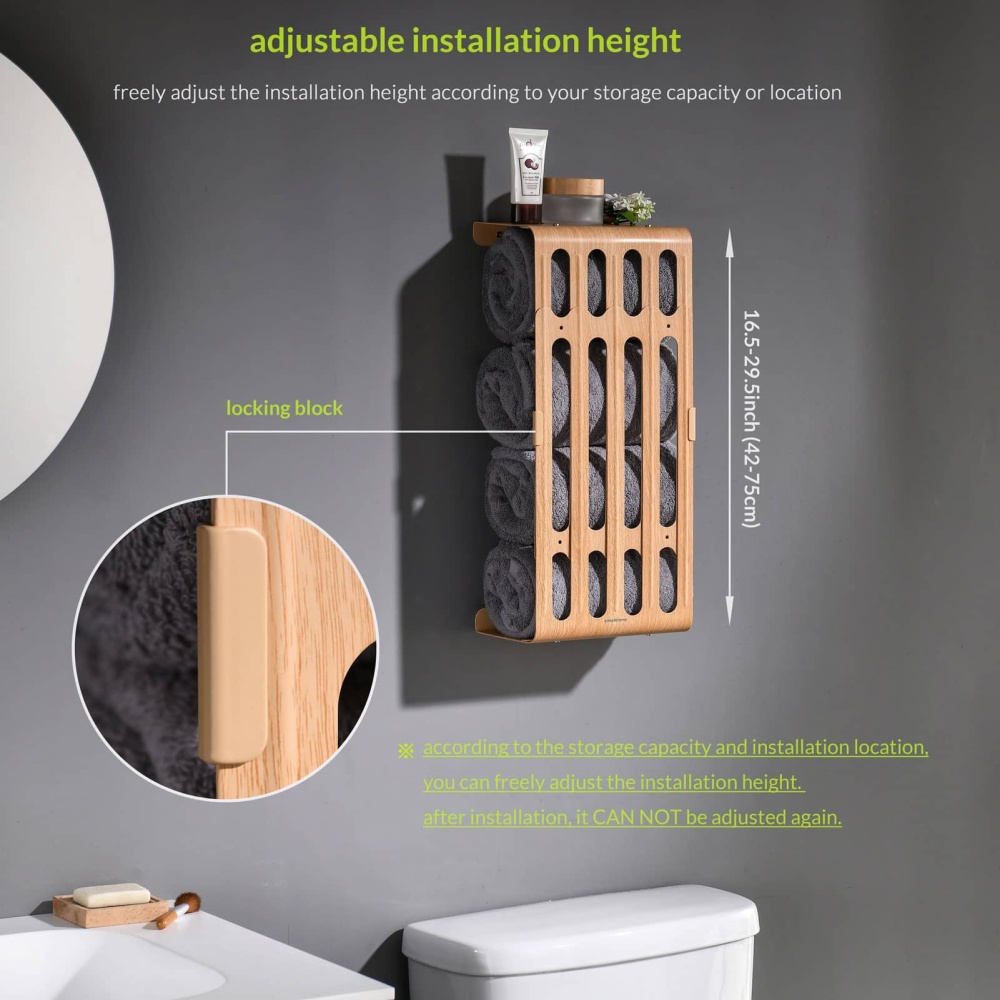 Towel Storage Rack Adjustable Height Wall Mount Bathroom Shelf