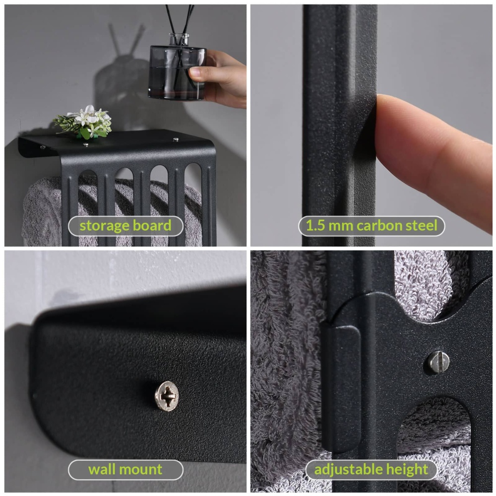 Towel Storage Rack Adjustable Height Wall Mount Bathroom Shelf