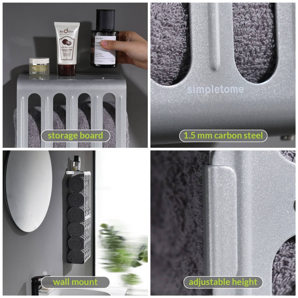 Towel Storage Rack Adjustable Height Wall Mount Bathroom Shelf