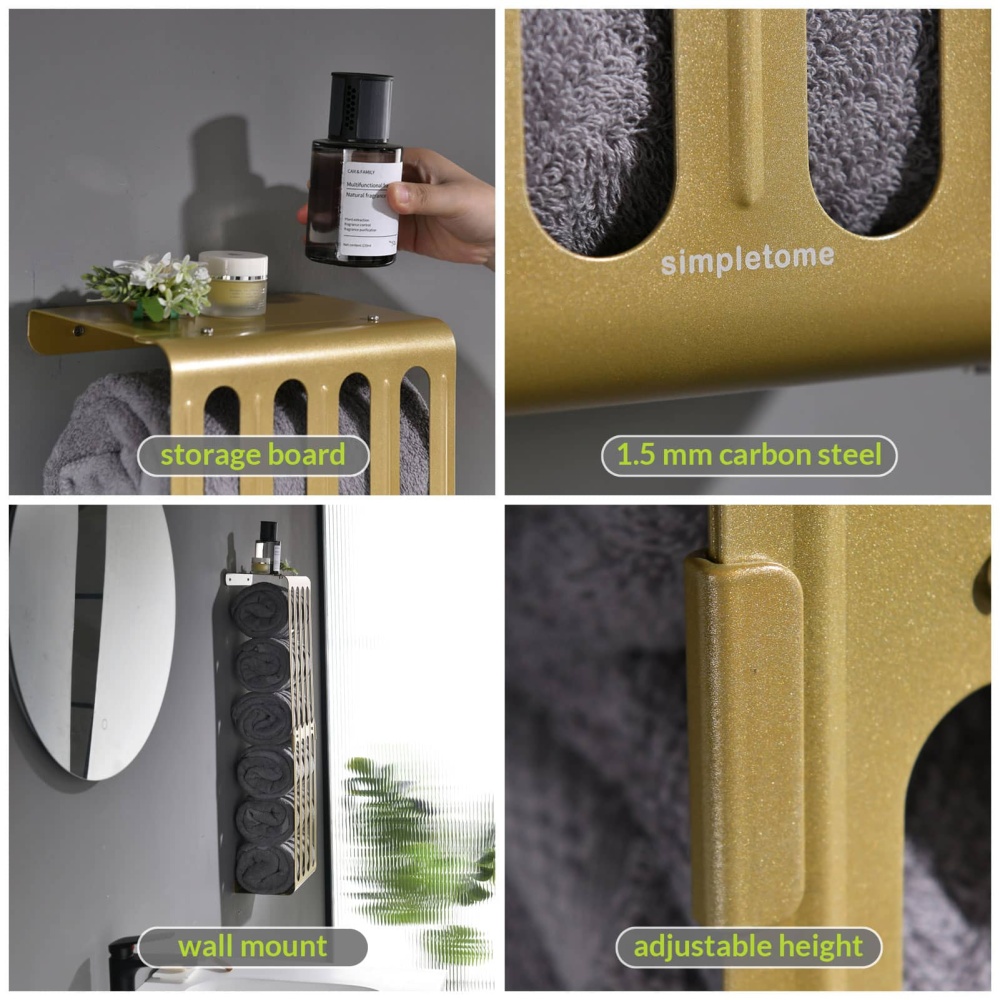 Towel Storage Rack Adjustable Height Wall Mount Bathroom Shelf