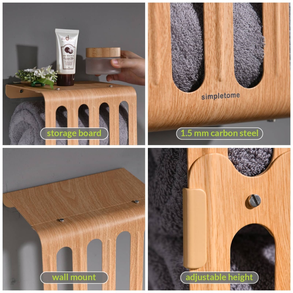 Towel Storage Rack Adjustable Height Wall Mount Bathroom Shelf