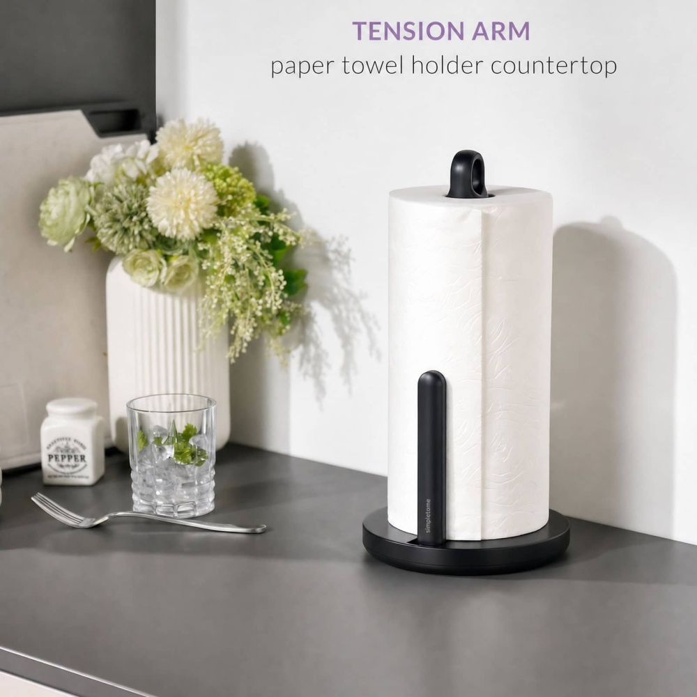 Tension Arm Paper Towel Holder Countertop ONE HAND simple TEAR