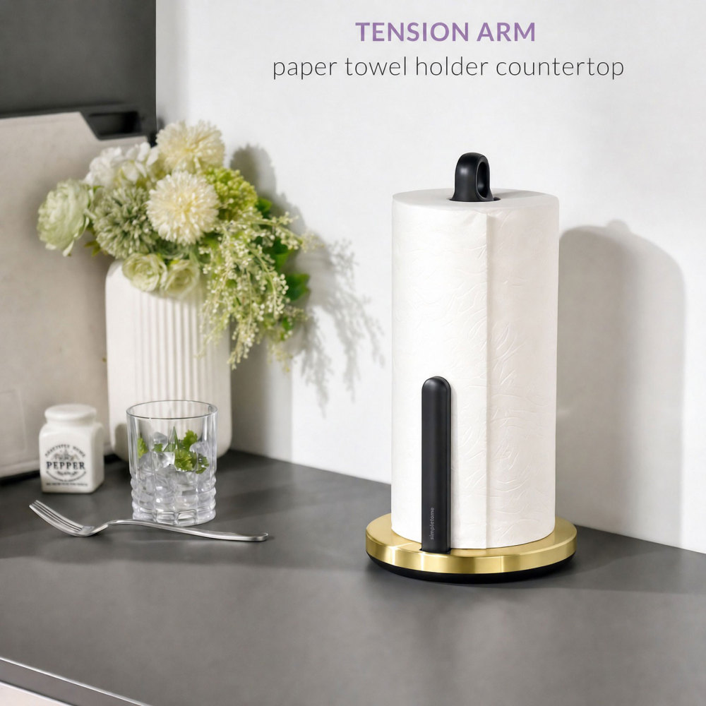 Tension Arm Paper Towel Holder Countertop ONE HAND simple TEAR