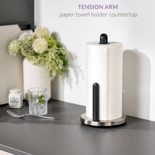 Tension Arm Paper Towel Holder Countertop ONE HAND simple TEAR