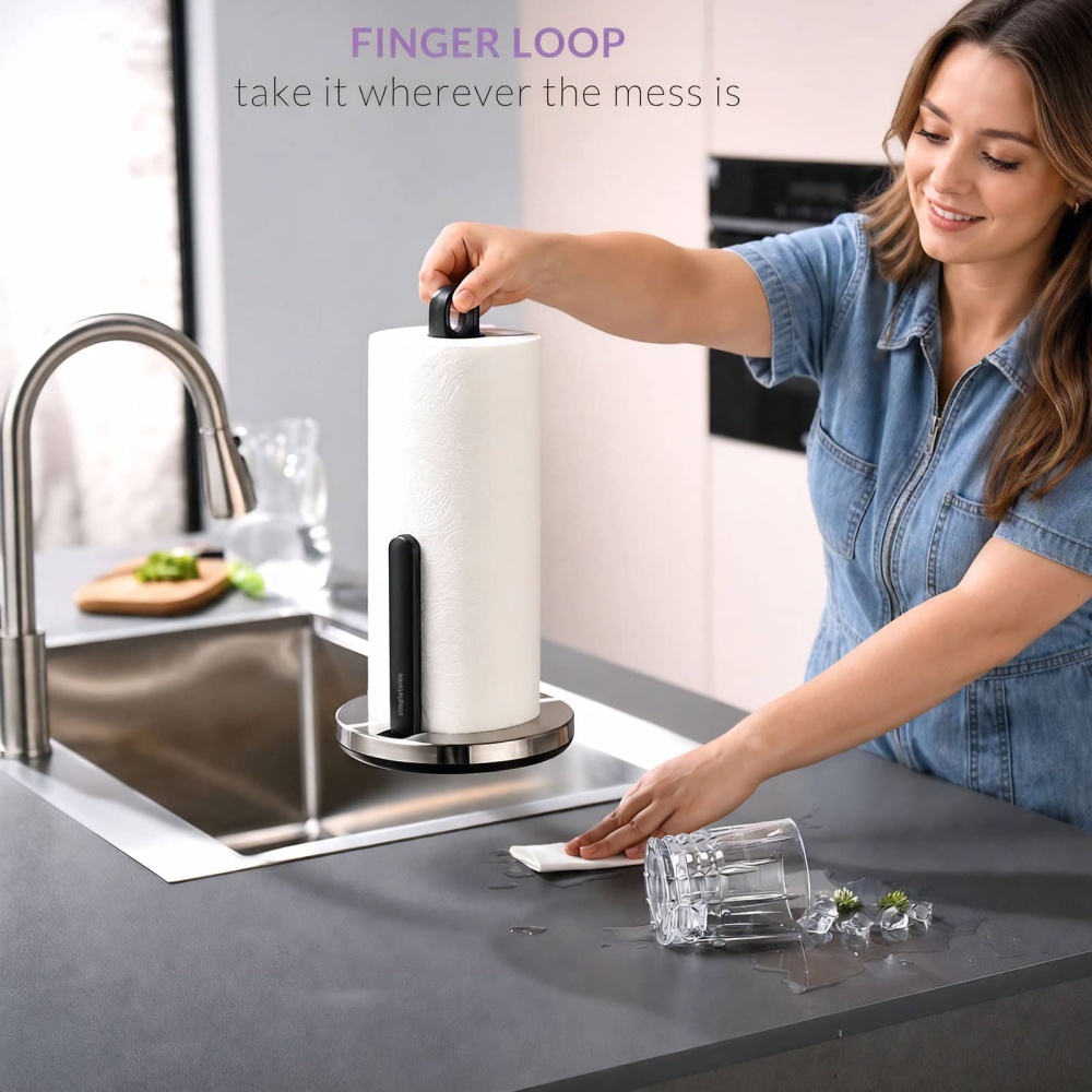 Tension Arm Paper Towel Holder Countertop ONE HAND simple TEAR