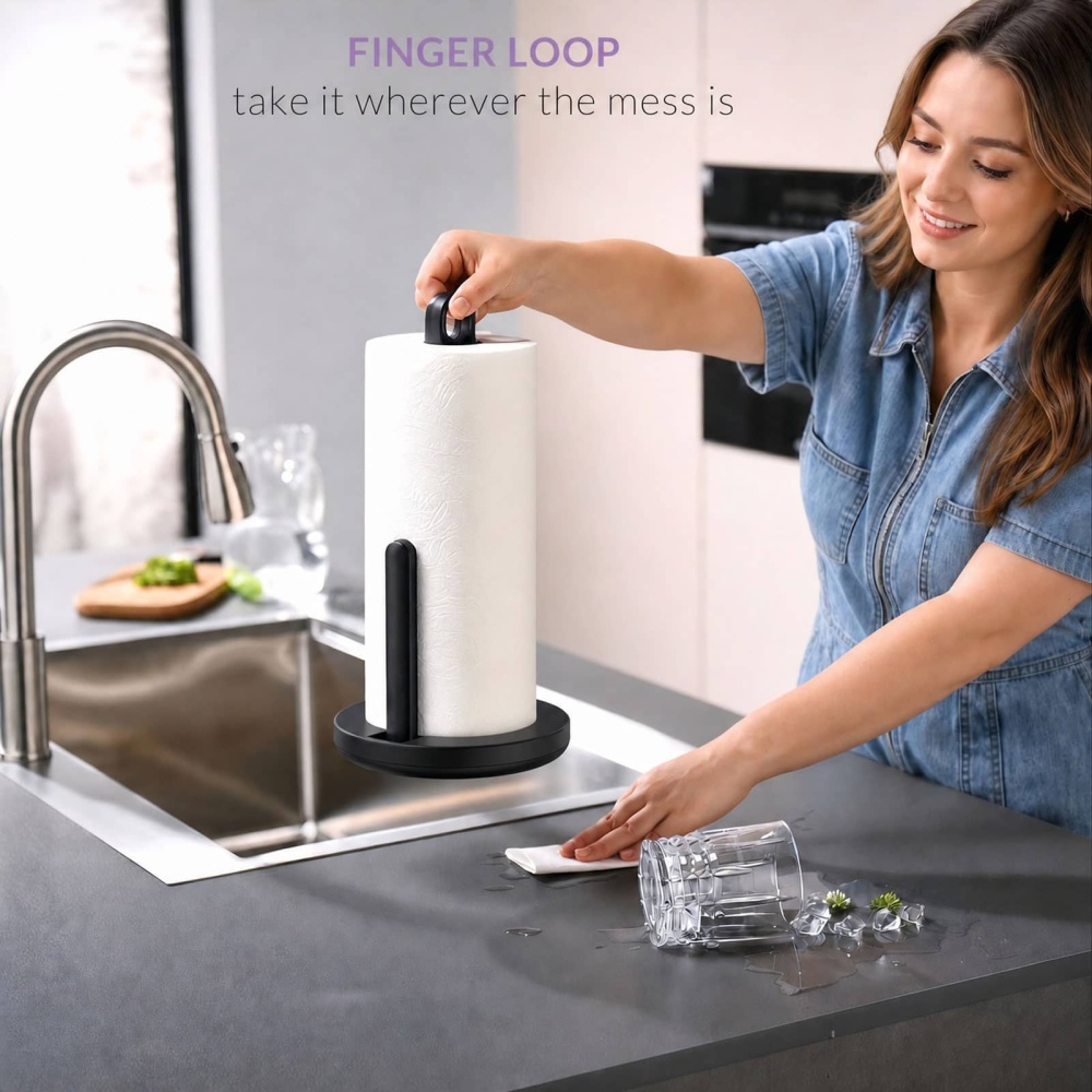 Tension Arm Paper Towel Holder Countertop ONE HAND simple TEAR