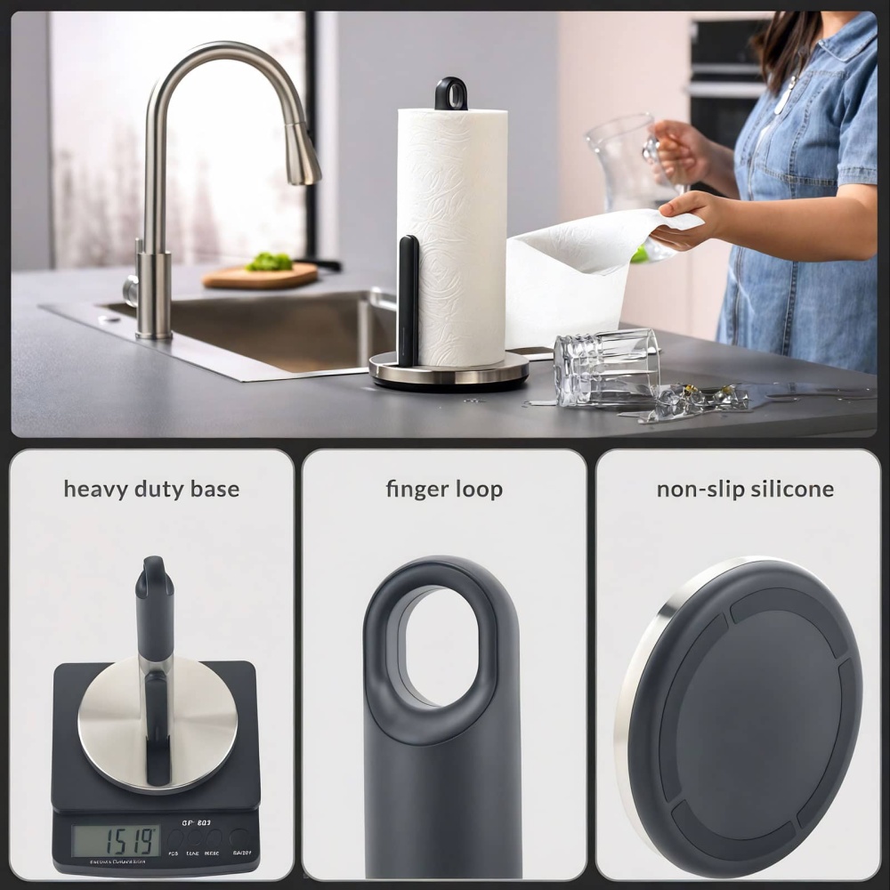 Tension Arm Paper Towel Holder Countertop ONE HAND simple TEAR